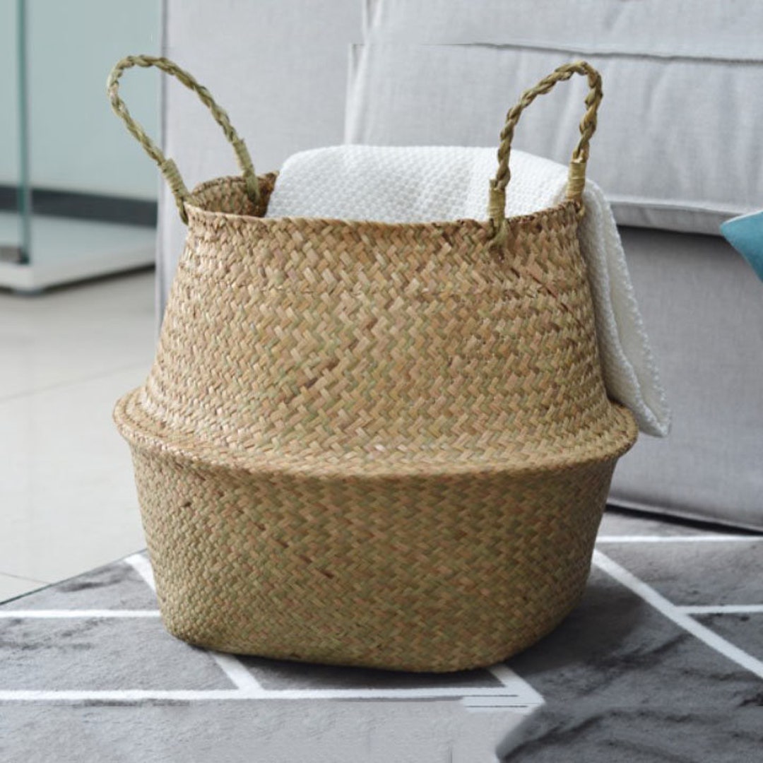 Woven Seagrass Basket With Handle Foldable Seagrass Basket - Etsy