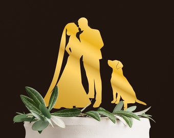 Braut Bräutigam und Hund Silhouette Tortenaufsatz für Hochzeitstorte