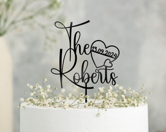 Custom Name cake topper Heart with date | Rustic Wedding personalised cake topper | Engagement cake decoration | Anniversary cake decor