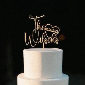 Personalized Wedding Cake Topper: Custom Acrylic or Oak, Heart & Date