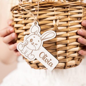 Personalized Wooden Bunny Easter Gift Tag for Kids