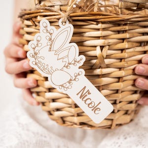 Personalized Wooden Easter Basket Tag: Bunny Gift Decoration