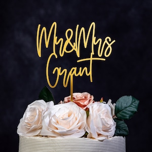 Personalised Mr & Mrs Acrylic Wedding Cake Topper, Last Name Topper immagine 4