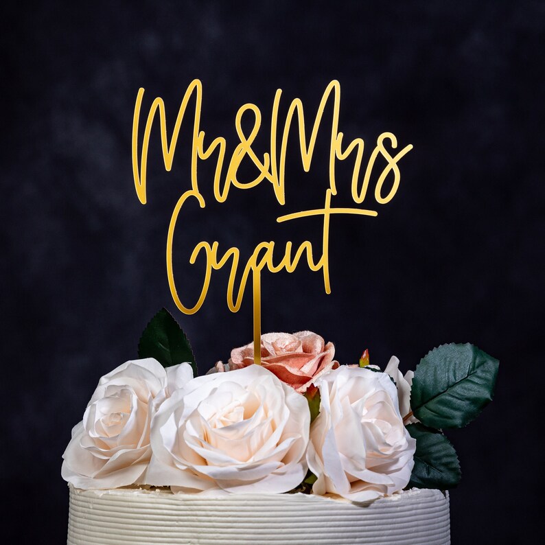 Personalised Mr & Mrs Acrylic Wedding Cake Topper, Last Name Topper immagine 4