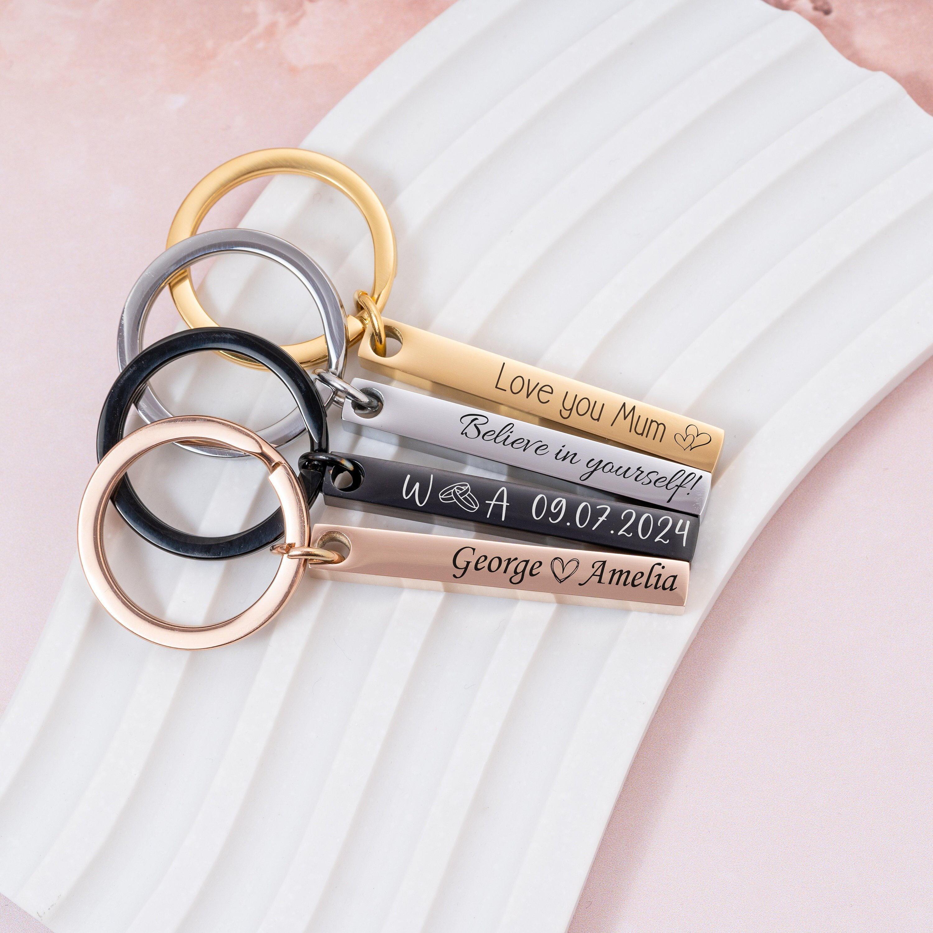 Personalized Engraved Bar Keychain: Custom Stainless Steel Keyring ...