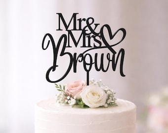 Personalized Mr & Mrs Wedding Cake Topper: Acrylic or Rustic Wood