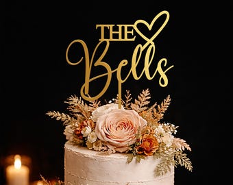 Wedding cake topper, Personalized family name cake topper with heart, Custom acrylic wedding cake topper, Rustic wedding cake topper