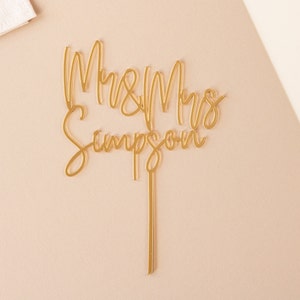 Personalized Mr & Mrs Wedding Cake Topper, Gold Acrylic Topper, Cake ...
