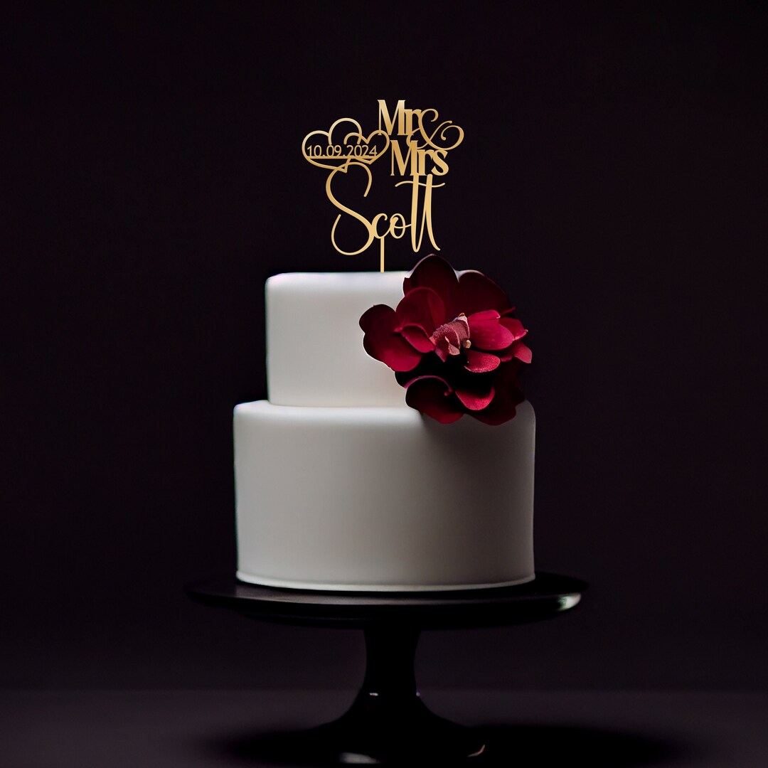 CARISPIBET Wedding Cake Topper - Two Crossed Diamond Rings With "Mr & Mrs" Acrylic Decoration, Black - View #4