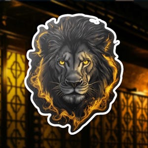 Lion Vinyl Sticker Black and Gold, Animal Laptop Sticker, Wildlife Decal, Jungle Safari Sticker, Decorative Sticker Gift