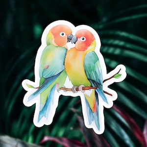Bird Vinyl Sticker Lovebirds, Laptop Decal, Cute Bird Sticker, Nature Gift