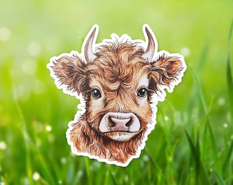 Highland Cow Vinyl Decal, Farm Animal Sticker, Laptop Decal, Car Window Decal, Nature Lover Gift-Cut Stickers