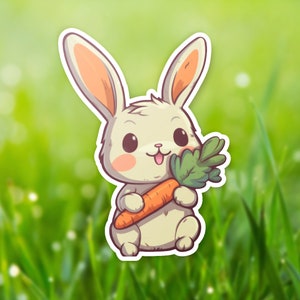 Cute Little Bunny with Carrot Sticker, Easter Bunny Gift, Carrot Lover Gift, Nursery Decor, Animal Lover Sticker, Animal Lover Gift