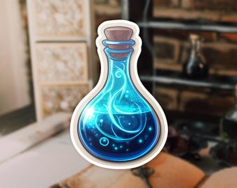 Blue Glowing Magic Potion Bottle Vinyl Sticker, Witchy Laptop Decal, Magical Sticker, Boho Water Bottle Sticker, Enchanting Decor