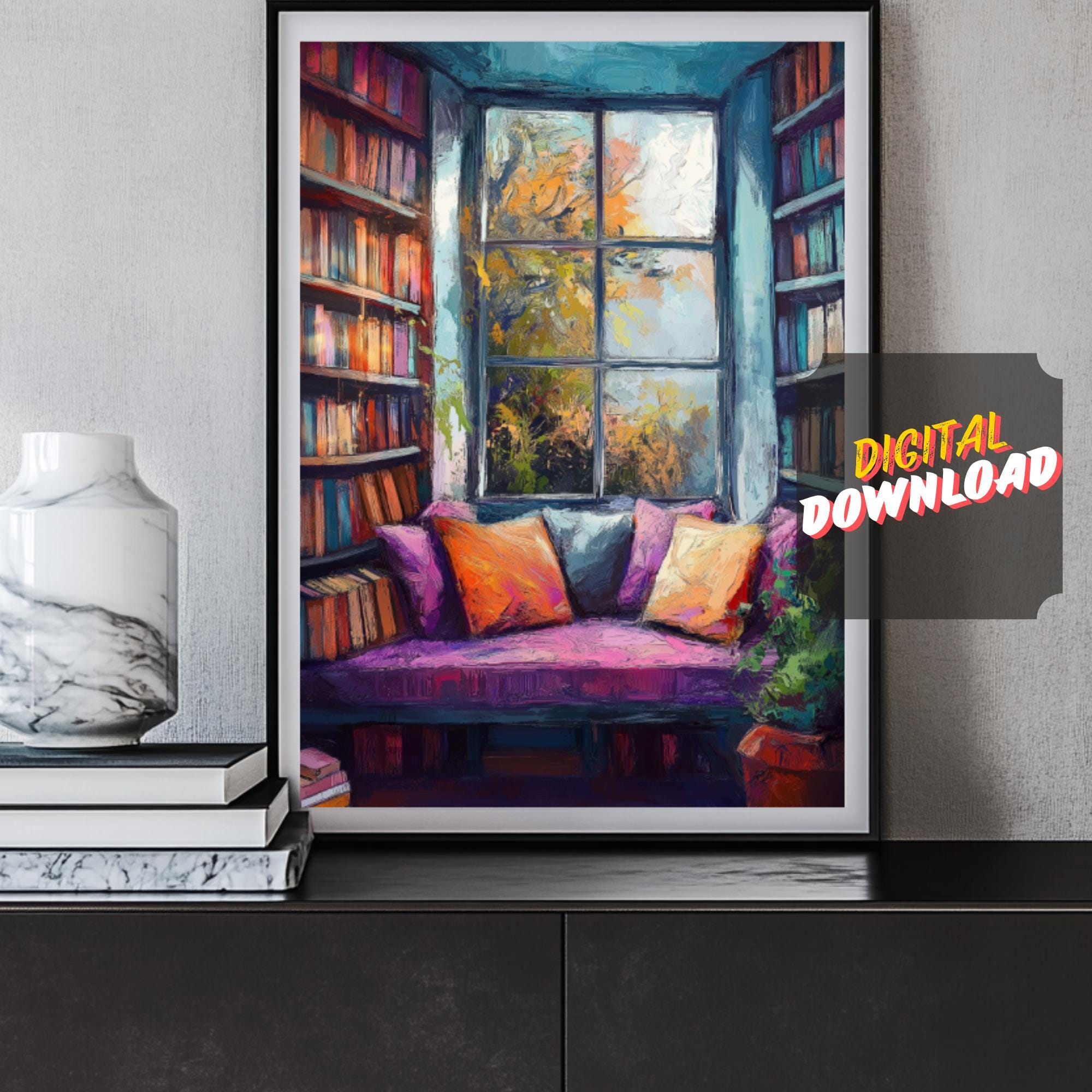Cozy Reading Nook Wall Art Printable, Book Lover Gift, Digital Download ...