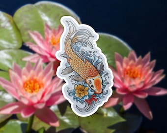 Colorful Koi Sticker, Vinyl Fish Decal, Watercolor Laptop Sticker, Animal Lover Gift