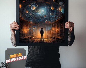 Literary Wall Art Print, Sci-Genre Artwork, 1:1 Ratio Download, Digital Download, Home Decor Print