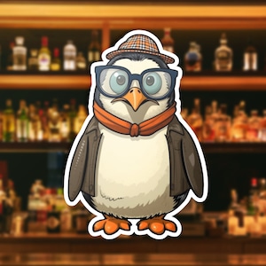 Naklejka na laptopa Penguin Hipster, zabawna naklejka winylowa, prezent dla miłośnika zwierząt, wodoodporna naklejka, wyjątkowy prezent dla miłośników pingwinów
