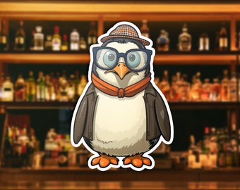 Penguin Hipster Laptop Sticker, Funny Vinyl Decal, Animal Lover Gift, Waterproof Sticker, Unique Gift For Penguin Lovers