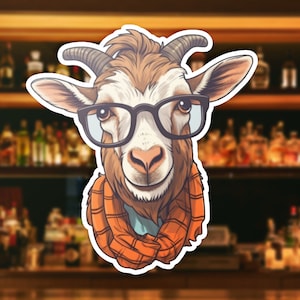 Vinyl Hipster Goat Sticker, Laptop Decal, Trendy Animal Lover Gift, Goat Lover Gift