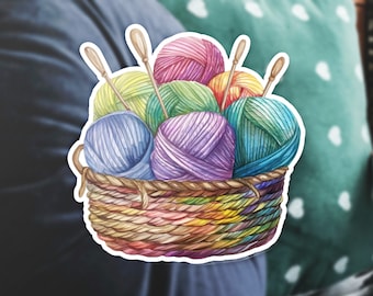 Knitting Yarn Vinyl Sticker, Crochet Sticker, Craft Room Decor, Yarn Lover Gift, Yarn ball Sticker
