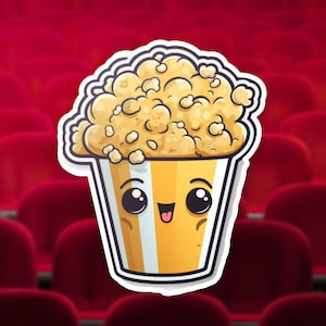 Cute Cartoon Popcorn Sticker, Kawaii Food Sticker, Popcorn Lover Gift, Journal Sticker, Waterproof Vinyl Decal