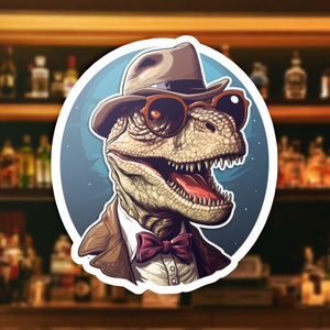 Hipster T-Rex Sticker, Dinosaur Laptop Decal, Funny Car Window Decal, Trendy Water Bottle Sticker, Unique Gift Idea