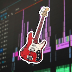 Red Guitar Vinyl Sticker, Music Lover Gift, Guitar Decal, Instrument Sticker, Musician Gift