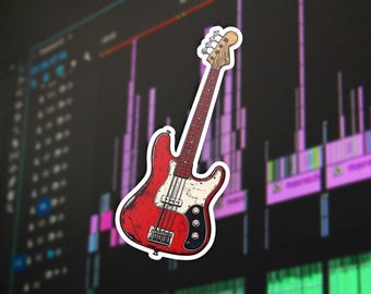 Red Guitar Vinyl Sticker, Music Lover Gift, Guitar Decal, Instrument Sticker, Musician Gift