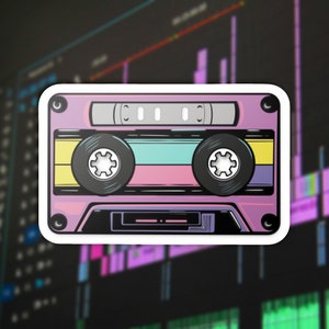 Vintage 80&#39;s Retro Colored Cassette Tape Vinyl Sticker, Vintage Vibe Label, Nostalgic Decal, Music Lover Gift, Retro Decor