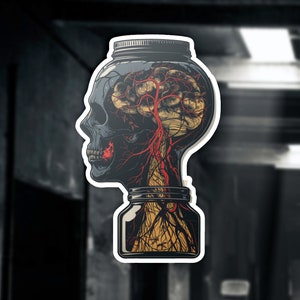 Head in Jar Vinyl Sticker, Macabre Laptop Decal, Creepy Sticker, Horror Lover Gift, Unique Sticker, Spooky Gift, Anatomical Sticker