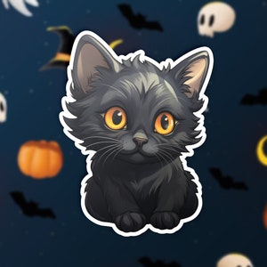 Vinyl Sticker of Long Haired Black Kitten, Cat Lover Gift, Laptop Decal, Cute Animal Sticker