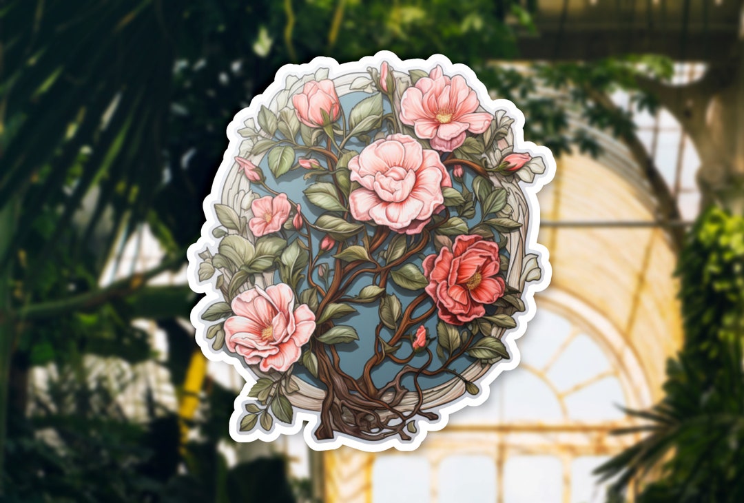 Vibrant Climbing Roses Sticker, Detailed Floral Decal, Great for ...