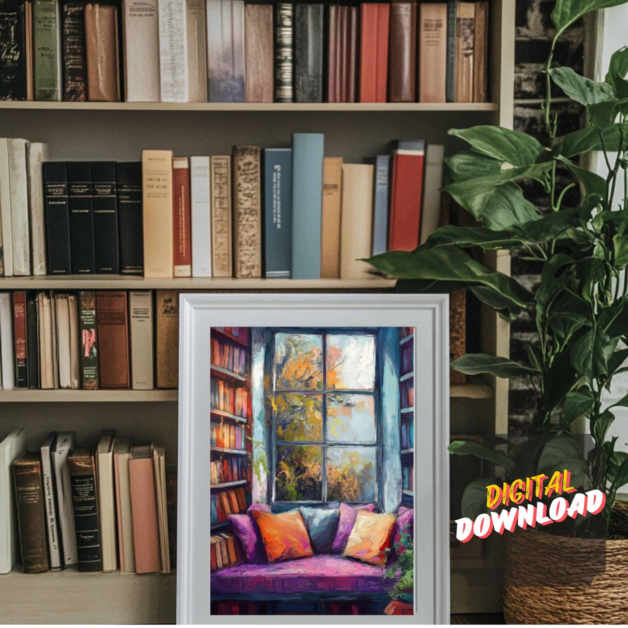 Cozy Reading Nook Wall Art Printable, Book Lover Gift, Digital Download ...