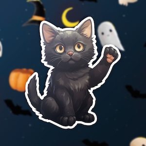Halloween Black Cat Vinyl Sticker, Laptop Decal, Halloween Decoration, Cat Lover Gift, Witchy Vibes
