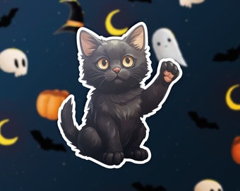 Halloween Black Cat Vinyl Sticker, Laptop Decal, Halloween Decoration, Cat Lover Gift, Witchy Vibes