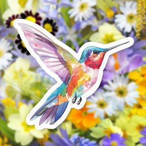 Colorful Hummingbird Decal Sticker, Bird Lover Gift, Floral Laptop Sticker, Bird Journal Sticker, Cute Sticker, Nature Lover Gift