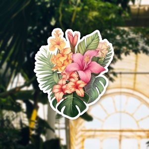 Exotic Flower Bouquet Sticker, Tropical Floral Decal, Botanical Decor, Colorful Nature, Hawaiian Inspired