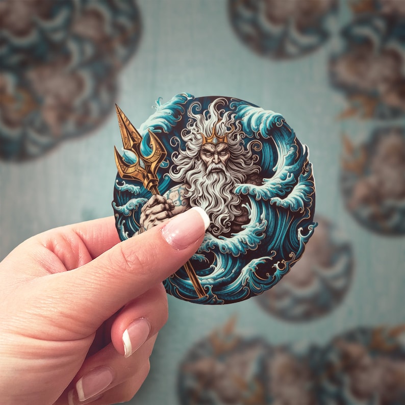 Poseidon Sticker Poseidon Sea God Sticker, Mythological Vinyl Decal, Oceanic Laptop ...