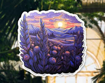 Purple Lavender Field Sticker, Floral Vinyl Decal, Nature Inspired, Laptop, Flower Decal, Floral Design