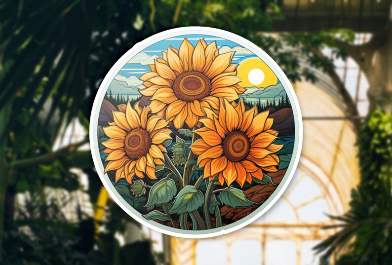 Sunflower Vinyl Sticker, Flower Decal, Laptop Sticker, Water Bottle ...