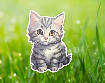 Grey Tabby Cat Sticker, Pet Owner Decal, Cute Animal Sticker, Phone Sticker, Car Window Decal, Cat Vinyl Sticker