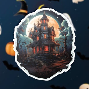 Haunted House Vinyl Sticker, Halloween Decal, Spooky Decor, Ghostly Wall Art, Creepy Home Decoration