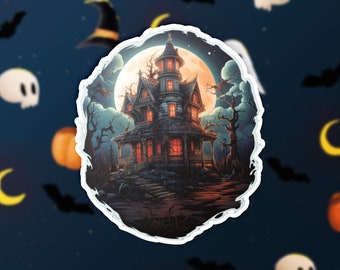 Haunted House Vinyl Sticker, Halloween Decal, Spooky Decor, Ghostly Wall Art, Creepy Home Decoration