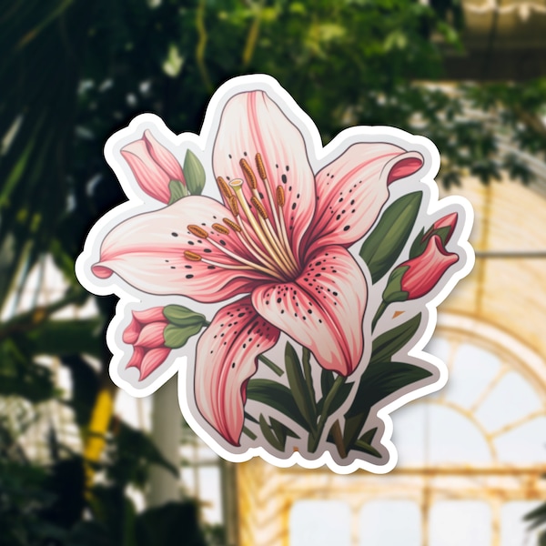 Stargazer Lily Vinyl Sticker, Floral Sticker, Water-resistant Decal, Laptop Decoration, Flower Lover Gift