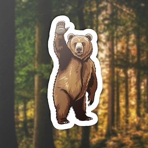 Adorable Waving Bear Sticker, Nature Inspired Decal, Laptop Decoration, Cute Animal Gift, Wildlife Lover