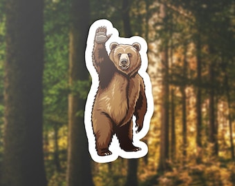 Adorable Waving Bear Sticker, Nature Inspired Decal, Laptop Decoration, Cute Animal Gift, Wildlife Lover