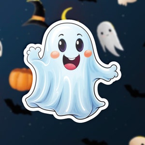 Ghost Vinyl Sticker, Cute Smiling Blushing Ghost Decal, Adorable Ghost Laptop Decal, Ghost Gift for Her, Halloween Sticker
