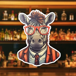 Hipster Zebra Sticker, Trendy Animal Decal, Laptop Accessory, Water Bottle Decoration, Animal Lover Gift