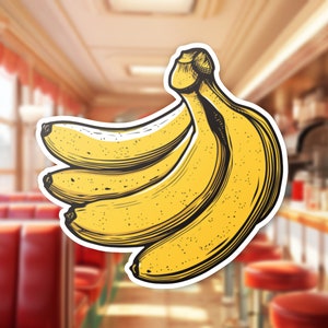 Cartoon Banana Vinyl Sticker, Peel and Stick Decal, Fruit Illustration, Laptop Sticker, Water Bottle Decoration, Foodie Sticker